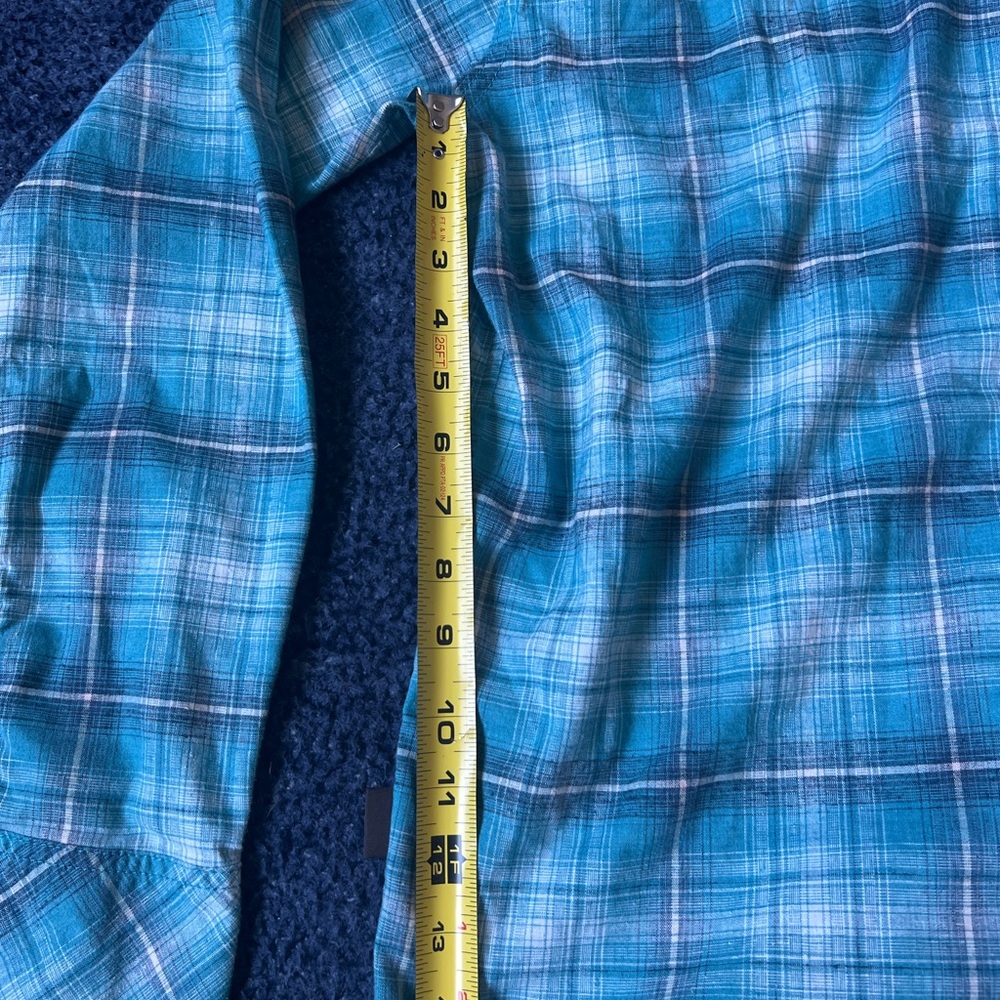 PATAGONIA Flannel Men's Small Shirt Teal‎ Plaid Button Up Long Sleeve Green Blue - Picture 10 of 11